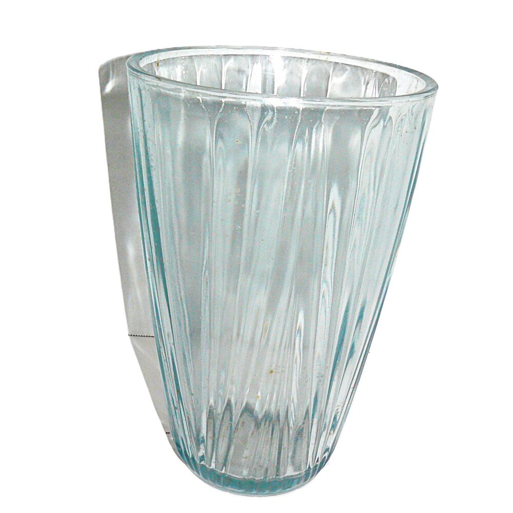 Vintage Ribbed Fluted Tapered Flared Glass Flower  Vase Aqua-Tint Ht 10 Inches